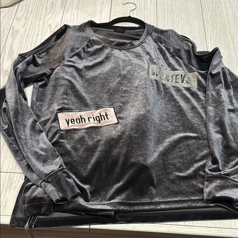 Gray Velvet Long Sleeve Top with Patches